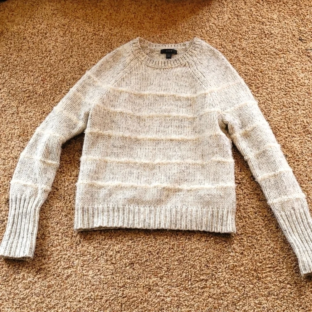 J Crew gray sweater with white stripes XS